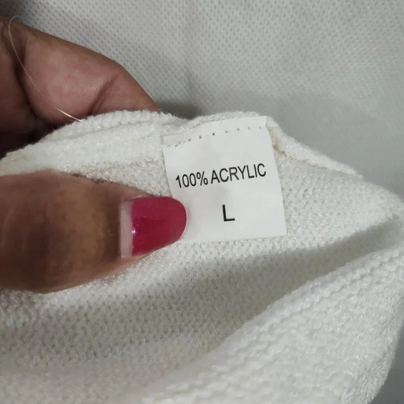 White Grey Tan Colorblock Knit Sweater Boxy Oversize Women Size L Bubble Sleeve - Picture 5 of 6